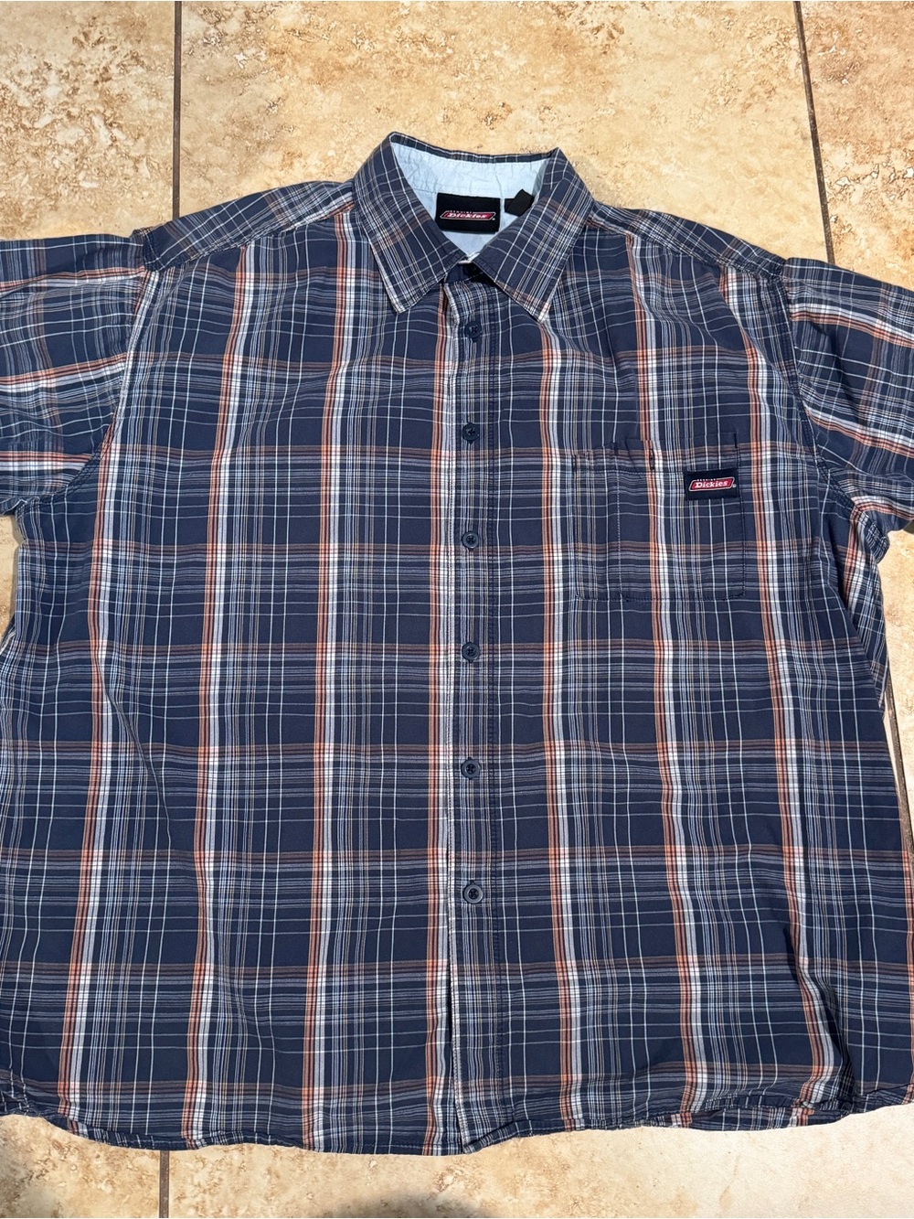 Dickies Navy and Rust Plaid Short-Sleeve Button Down Shirt